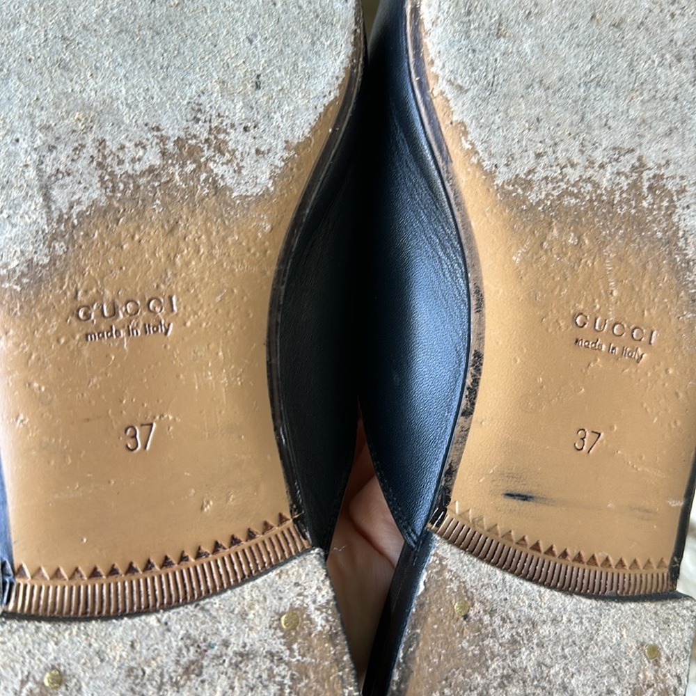 Gucci Princetown Horsebit Black Leather Flats Loafers Mules size 37 EUC - Picture 16 of 17